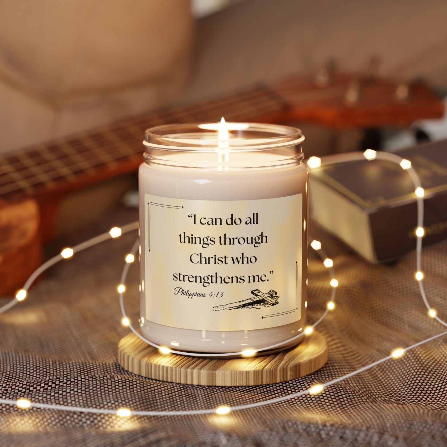 Soy Candle with Bible Verse –“I can do all things through Christ who strengthens me.” 9oz Handcrafted Serenity Candle