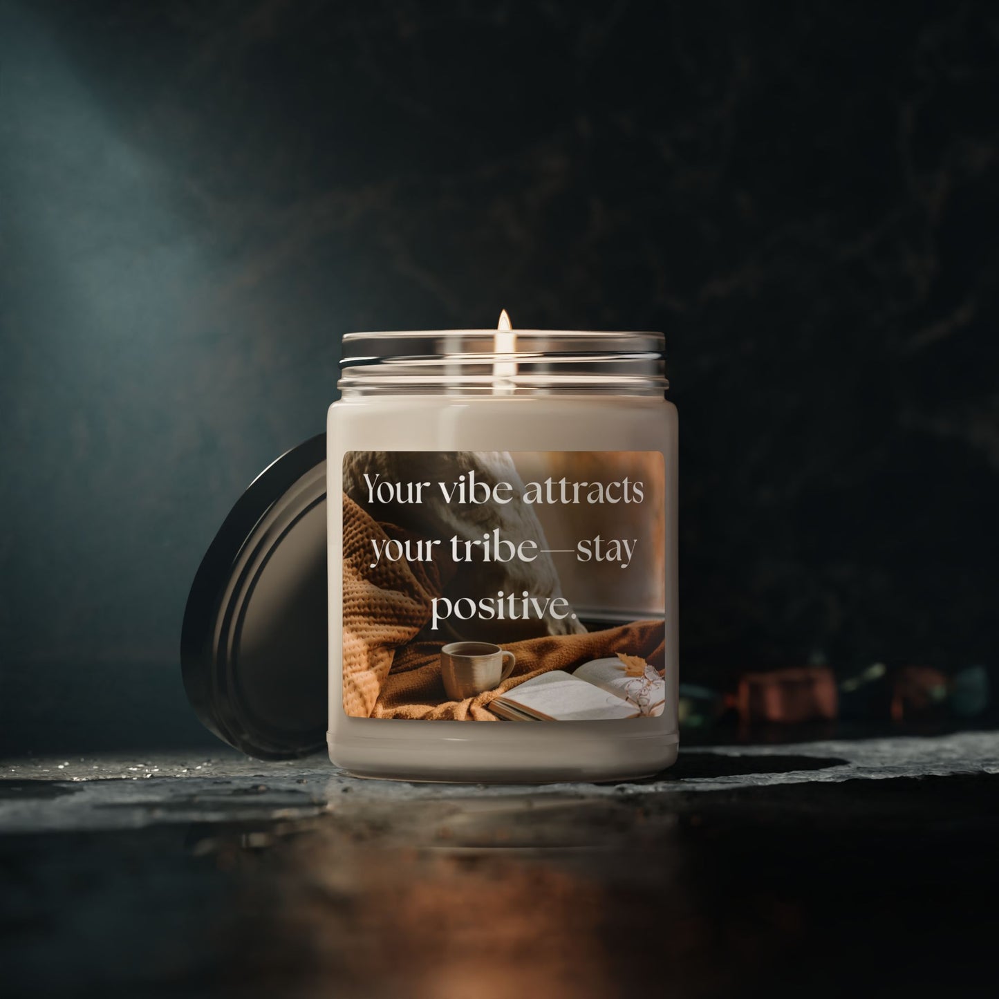 Motivational Scented Soy Candle - "Your vibe attracts your tribe—stay positive." - 9oz