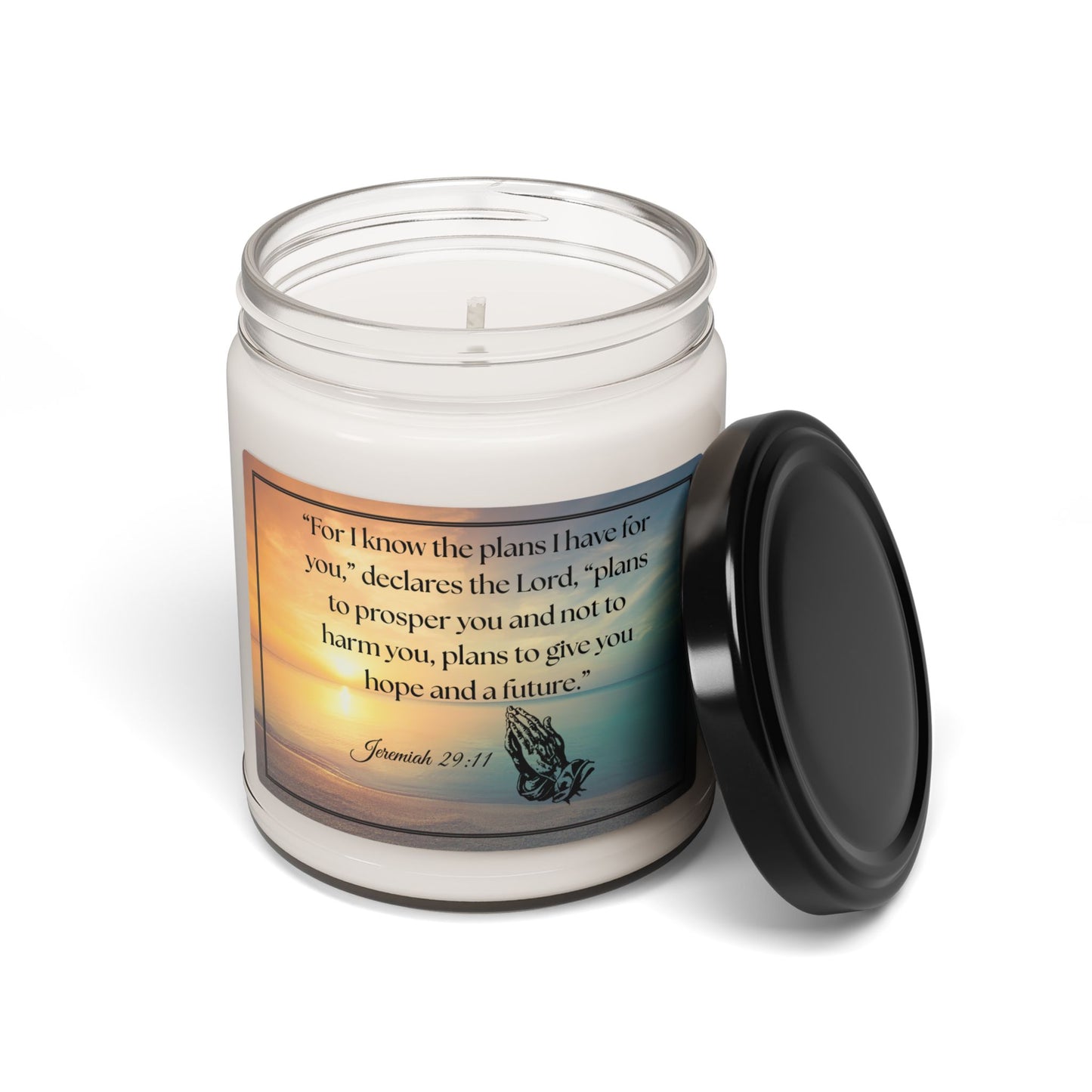 Soy Candle with Bible Verse –“For I know the plans I have for you,”declares the Lord, “plans to prosper you and not to harm you, plans to give you hope and a future.” 9oz Handcrafted Serenity Candle