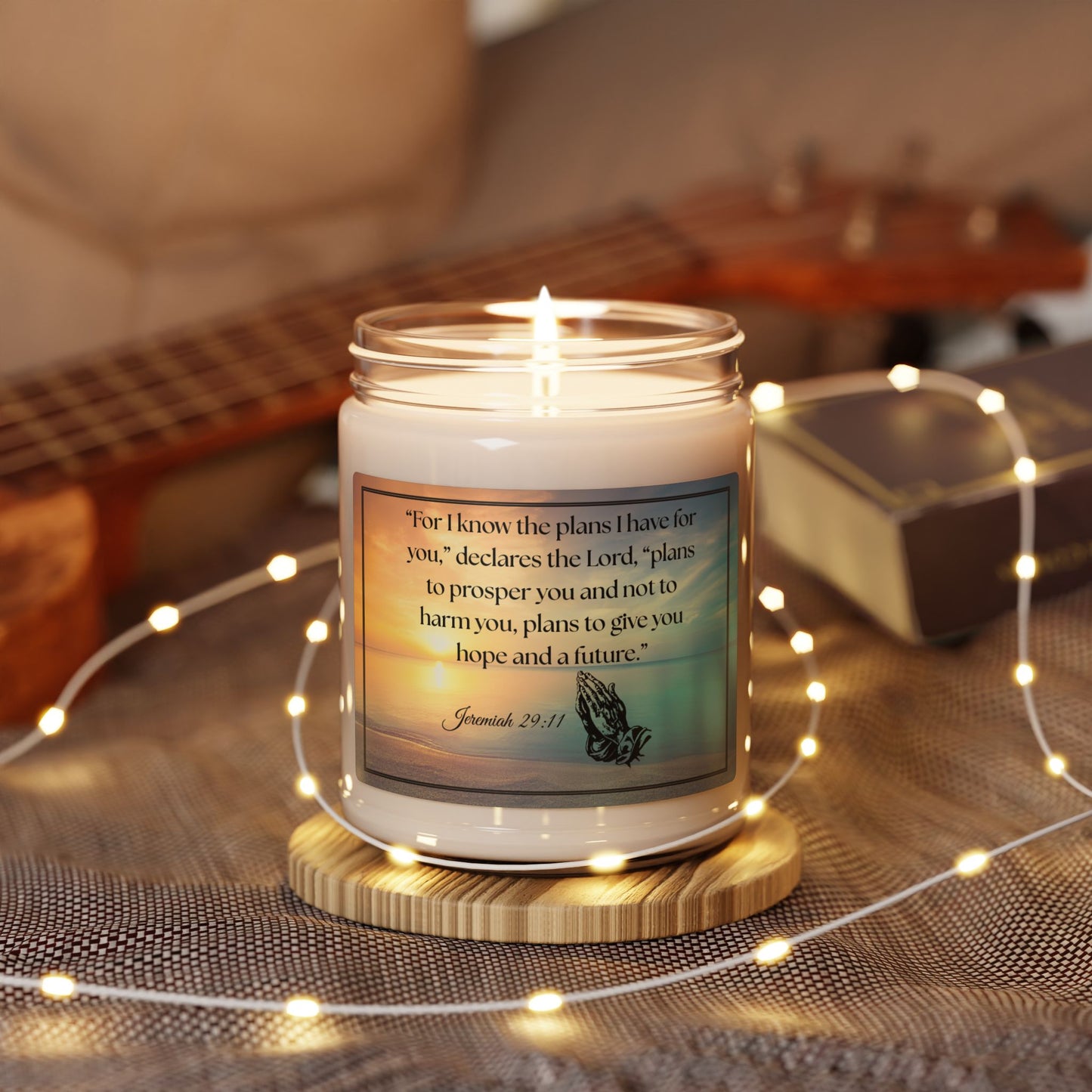 Soy Candle with Bible Verse –“For I know the plans I have for you,”declares the Lord, “plans to prosper you and not to harm you, plans to give you hope and a future.” 9oz Handcrafted Serenity Candle