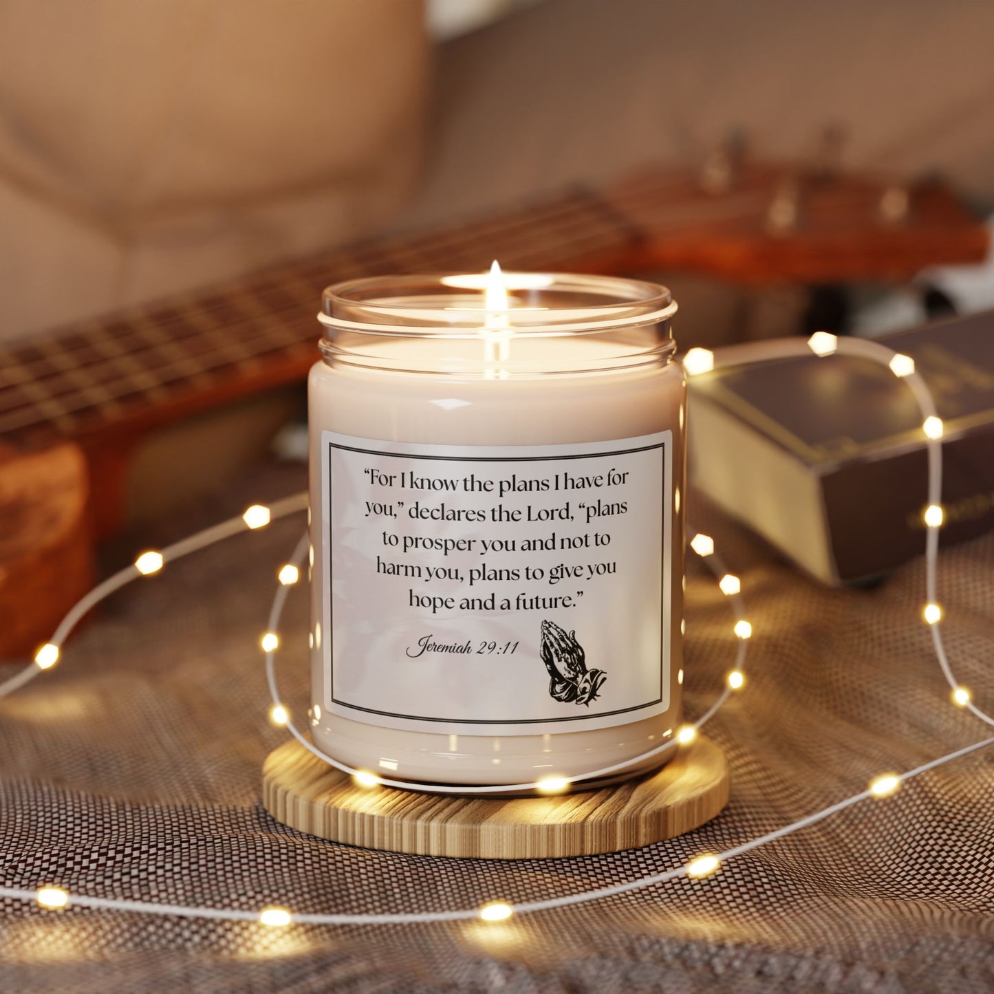 Soy Candle with Bible Verse –“For I know the plans I have for you,”declares the Lord, “plans to prosper you and not to harm you, plans to give you hope and a future.” 9oz Handcrafted Serenity Candle