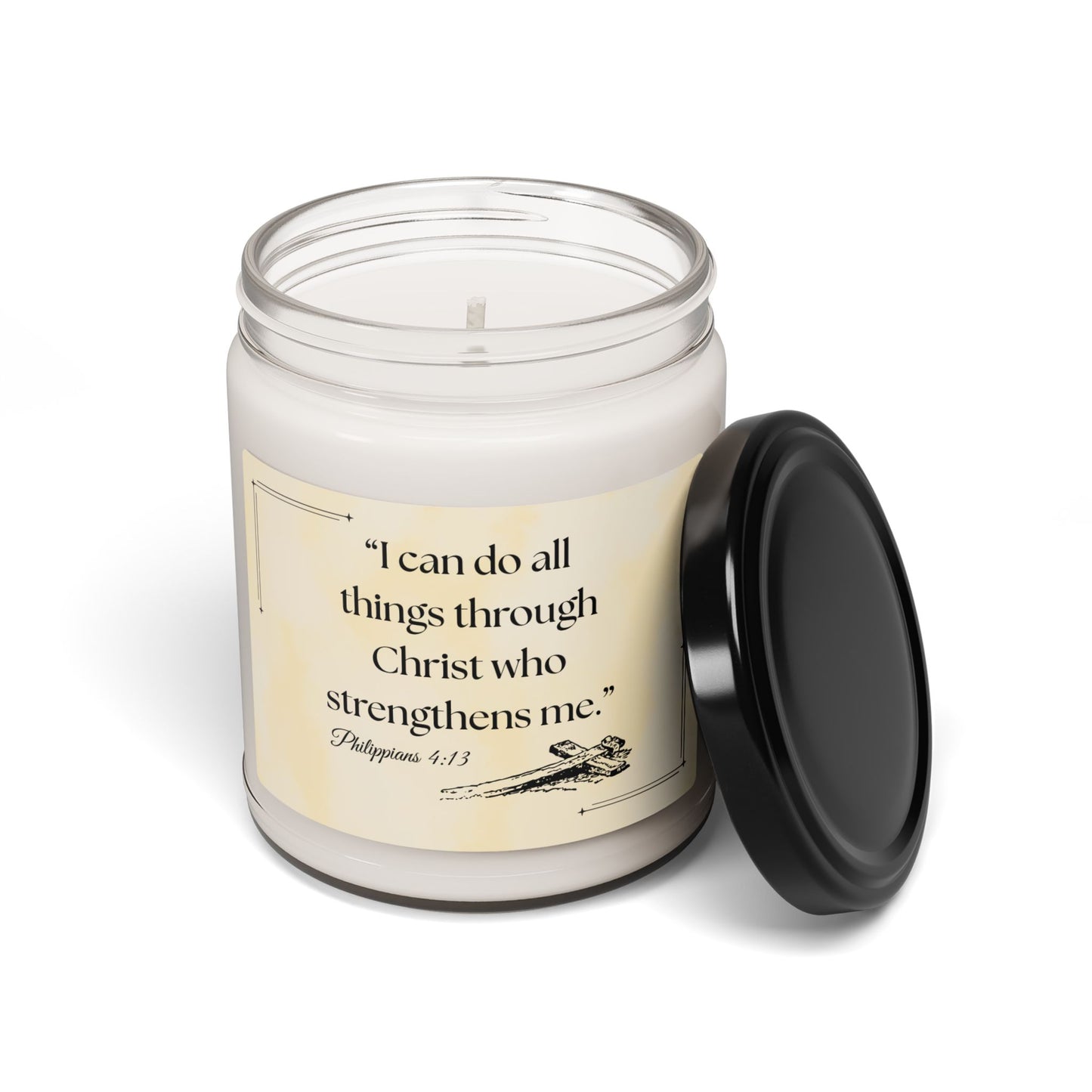Soy Candle with Bible Verse –“I can do all things through Christ who strengthens me.” 9oz Handcrafted Serenity Candle