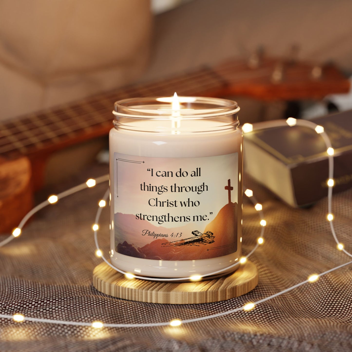 Soy Candle with Bible Verse – “I can do all things through Christ who strengthens me.” 9oz Handcrafted Serenity Candle