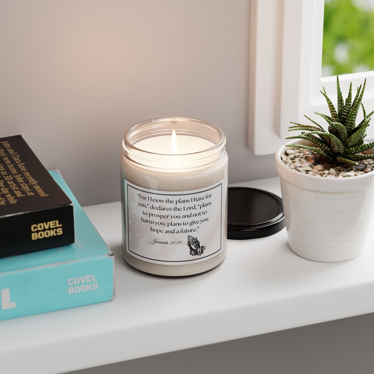 Soy Candle with Bible Verse –“For I know the plans I have for you,”declares the Lord, “plans to prosper you and not to harm you, plans to give you hope and a future.” 9oz Handcrafted Serenity Candle