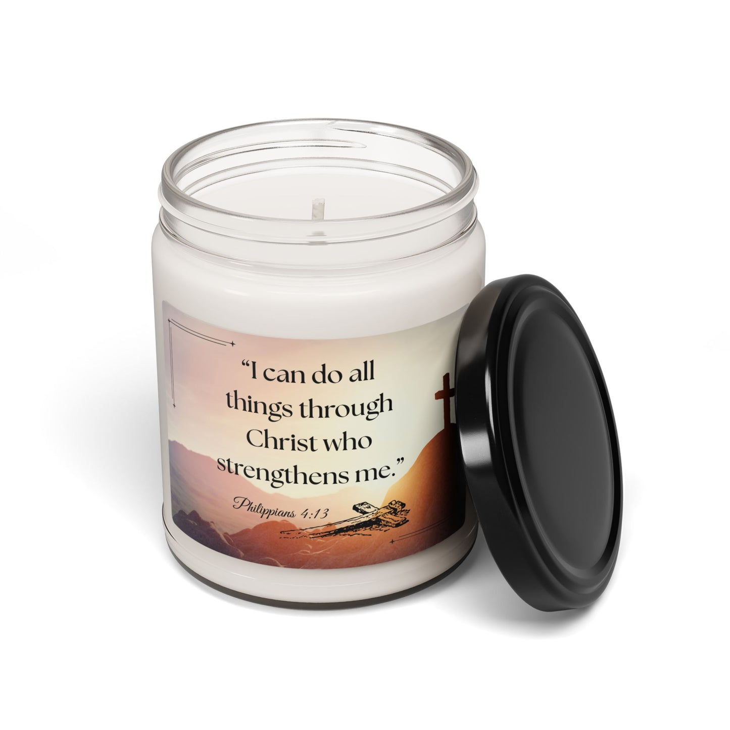 Soy Candle with Bible Verse – “I can do all things through Christ who strengthens me.” 9oz Handcrafted Serenity Candle