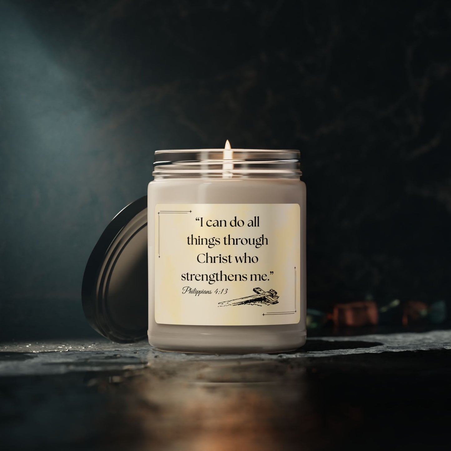 Soy Candle with Bible Verse –“I can do all things through Christ who strengthens me.” 9oz Handcrafted Serenity Candle