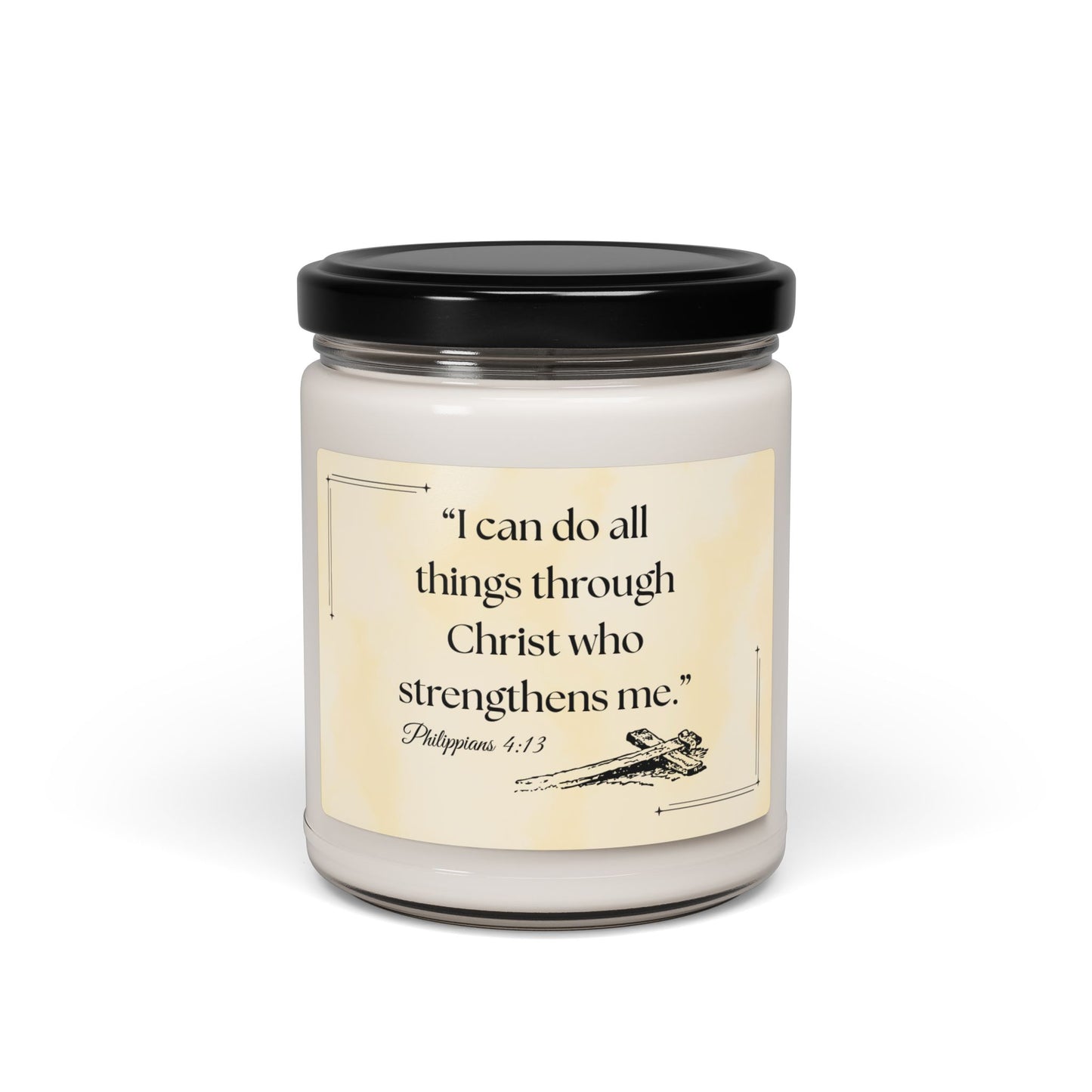 Soy Candle with Bible Verse –“I can do all things through Christ who strengthens me.” 9oz Handcrafted Serenity Candle