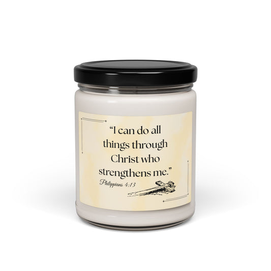 Soy Candle with Bible Verse –“I can do all things through Christ who strengthens me.” 9oz Handcrafted Serenity Candle