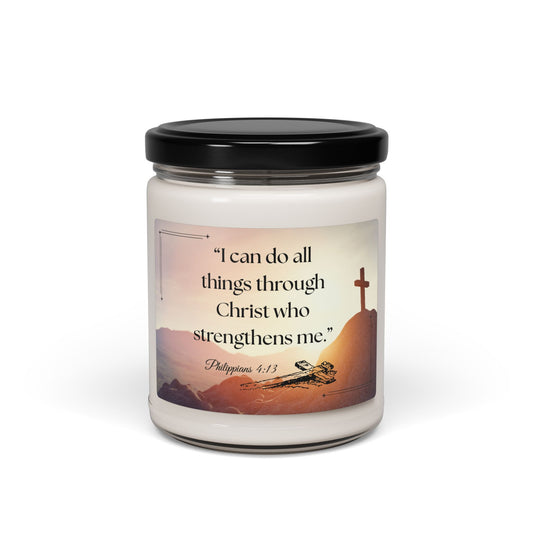 Soy Candle with Bible Verse – “I can do all things through Christ who strengthens me.” 9oz Handcrafted Serenity Candle